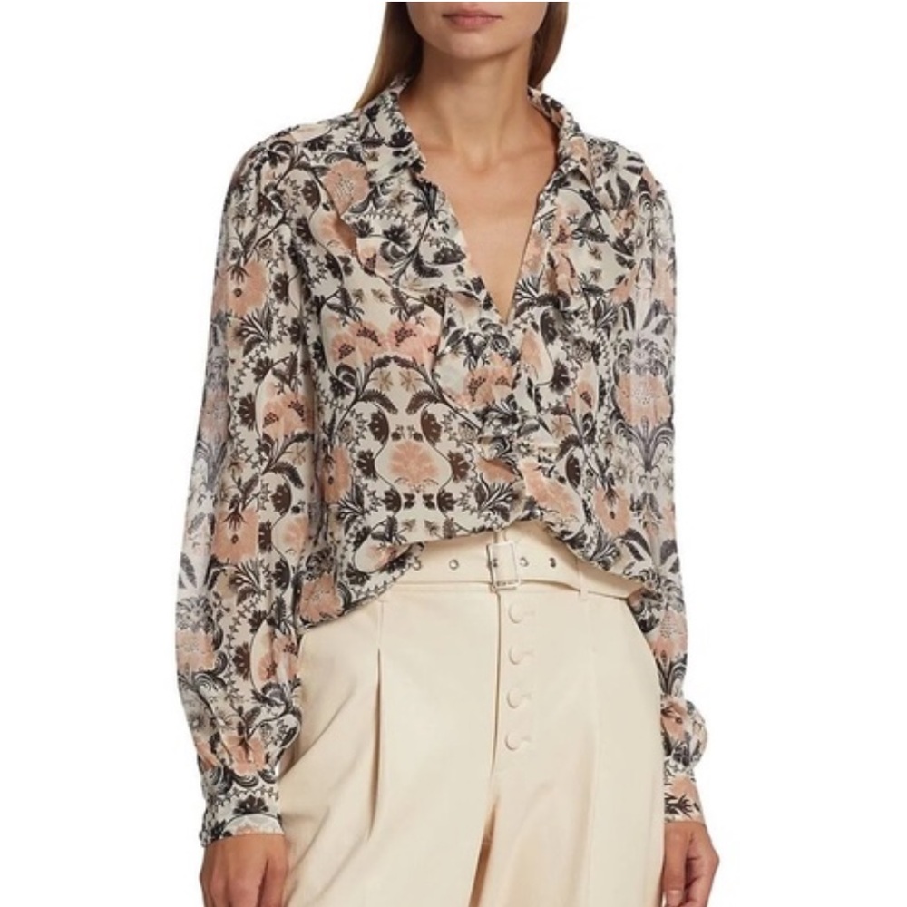 PAIGE Floral Black Cream and Pink Button Blouse